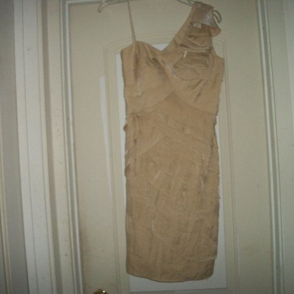 SWEET BEIGE SEMI RUFFLES TIERED ONE SHOULD DRESS 4 - Picture 4 of 6